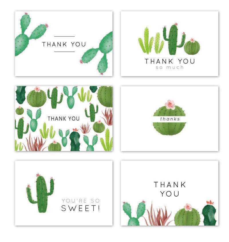 Gooji 4x6 Cactus Thank You Cards (Bulk 36-Pack) Matching Peel-and-Seal White Envelopes | Assorted Set, Watercolor, Colorful Graphics | Succulent, Birthday Party, Baby Shower, Weddings Blank Notes - Image 1